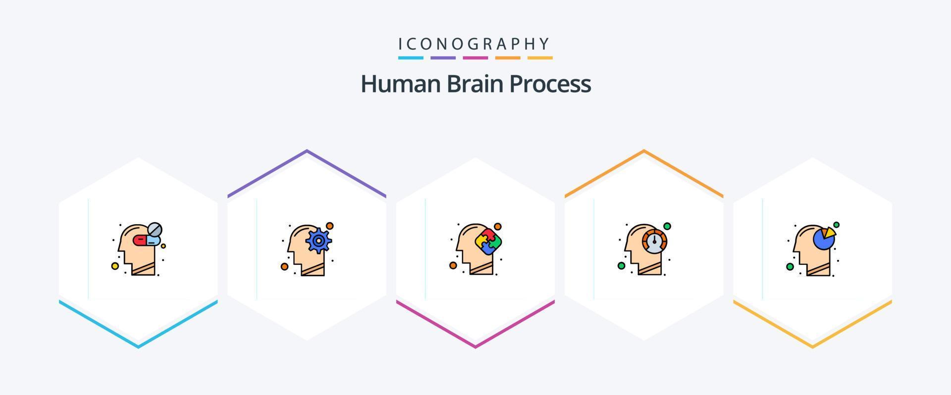 Human Brain Process 25 FilledLine icon pack including process. human. solution. head. puzzle vector