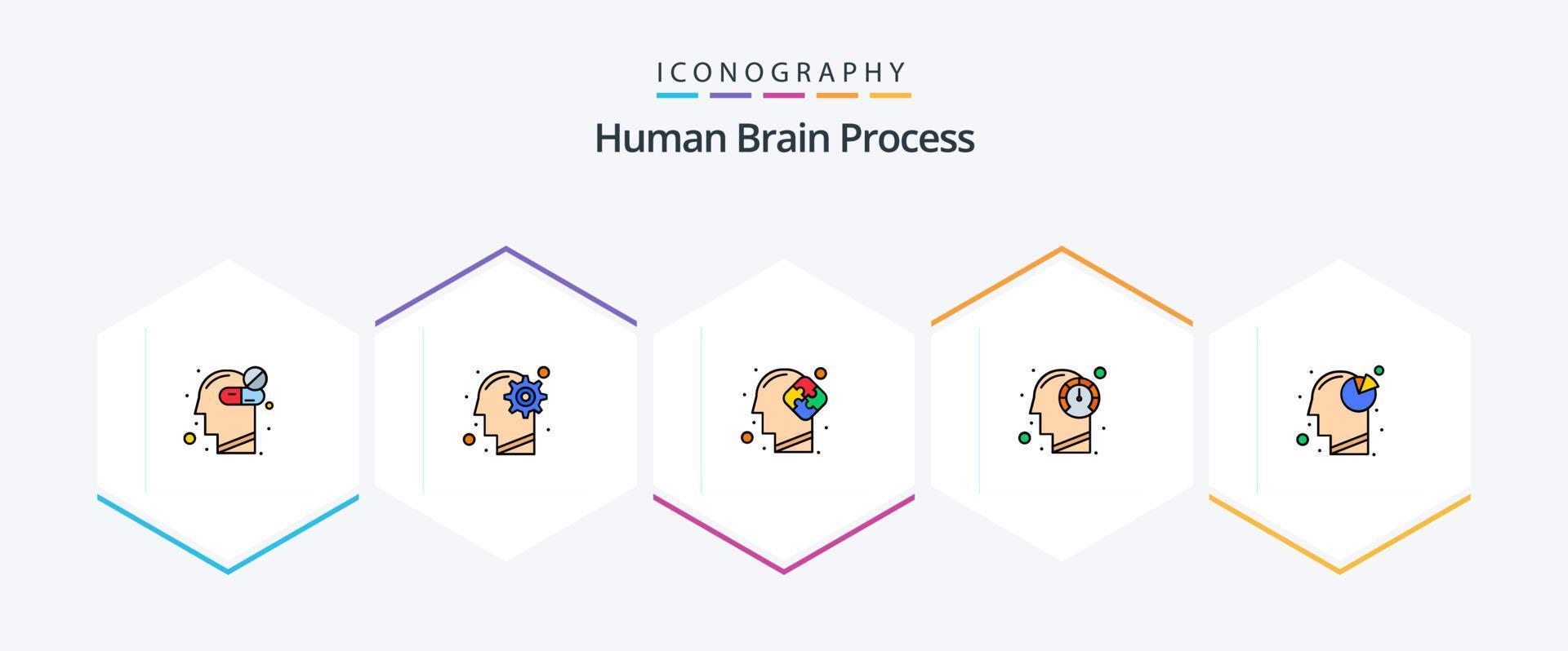 paquete de iconos de 25 líneas completas del proceso del cerebro humano que incluye el proceso. humano. solución. cabeza. rompecabezas vector