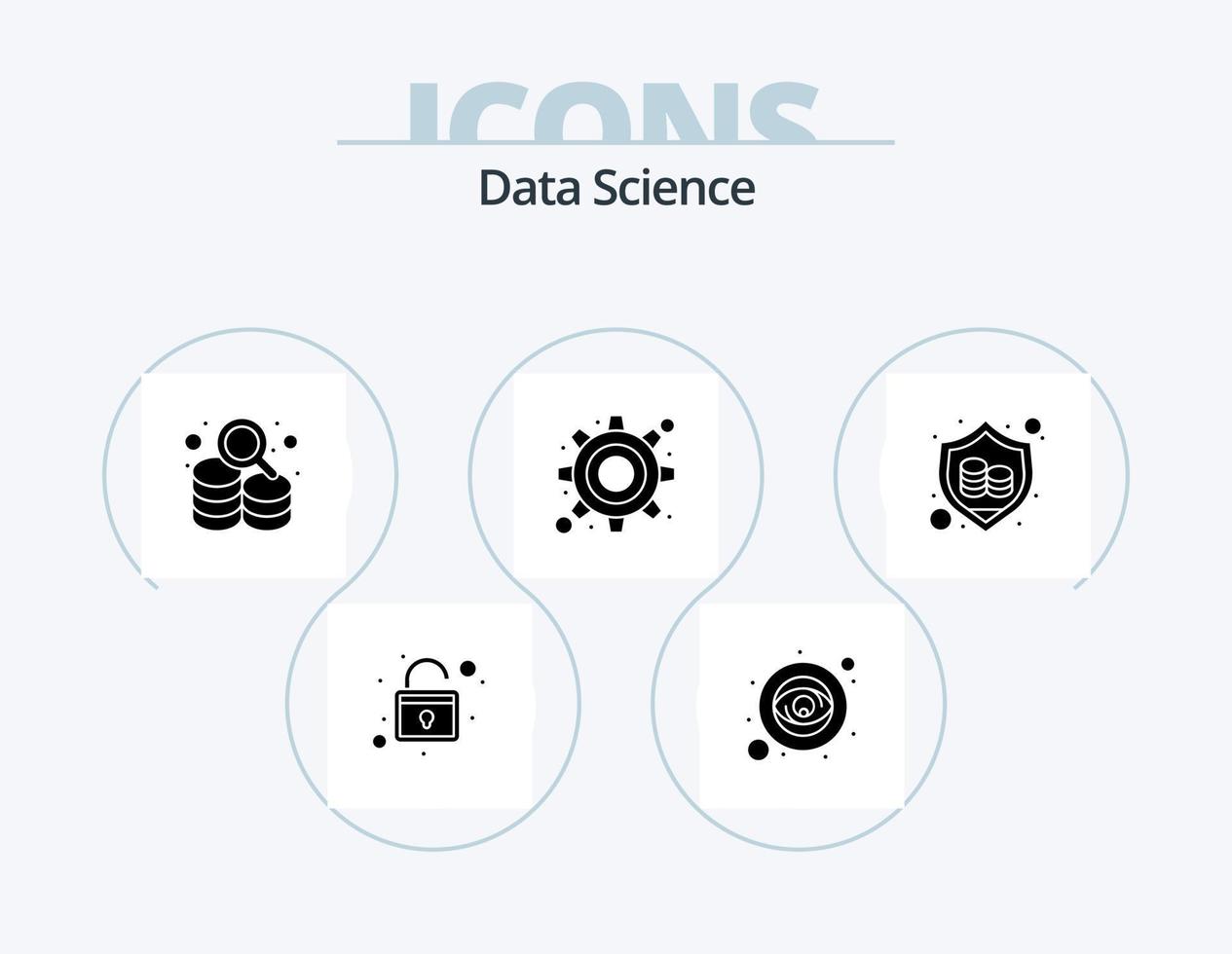 Data Science Glyph Icon Pack 5 Icon Design. secure. shield. drive. data. gear vector