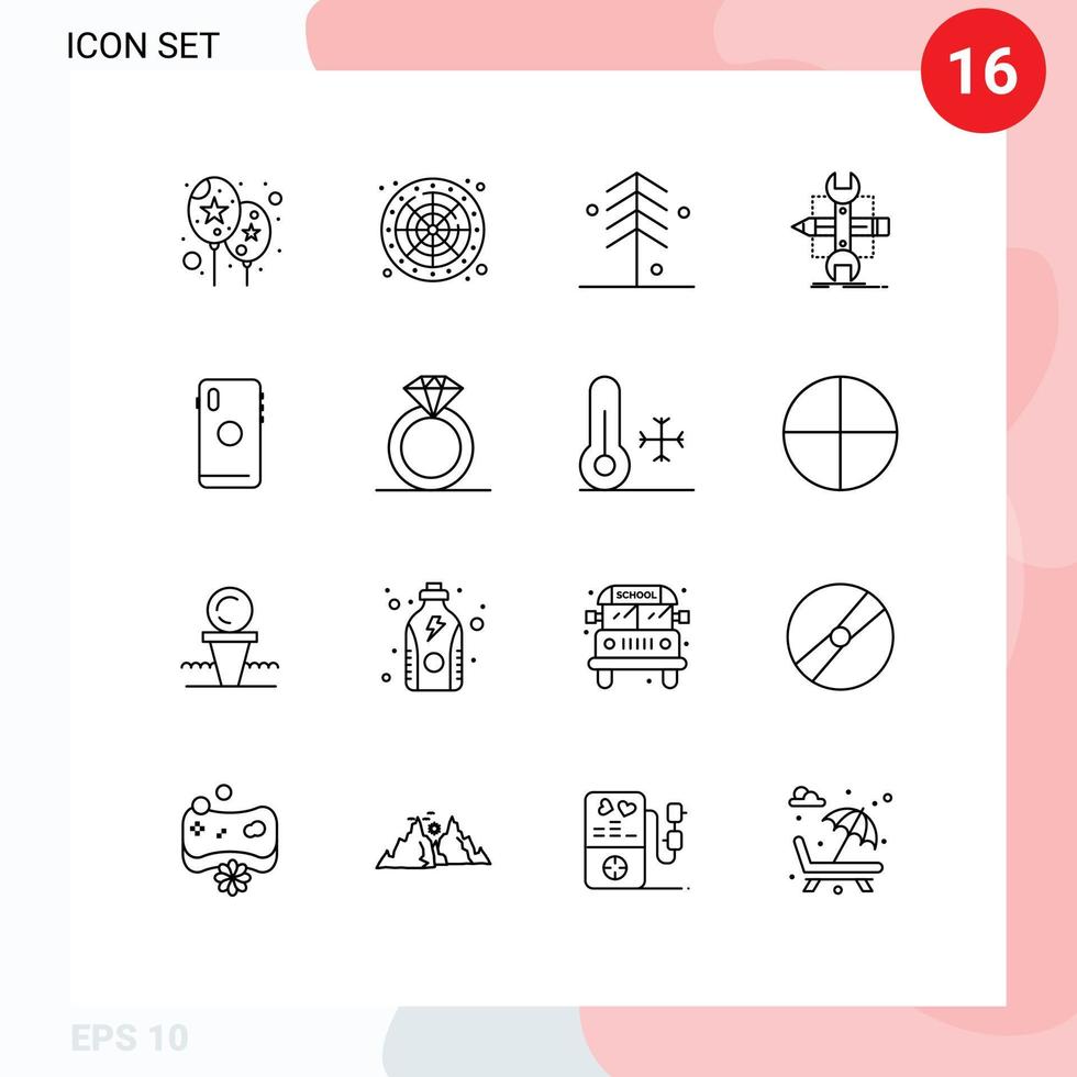 Universal Icon Symbols Group of 16 Modern Outlines of smart phone tools garden sketch design Editable Vector Design Elements