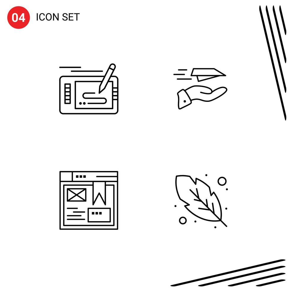 4 User Interface Line Pack of modern Signs and Symbols of design receive drawing mail web Editable Vector Design Elements