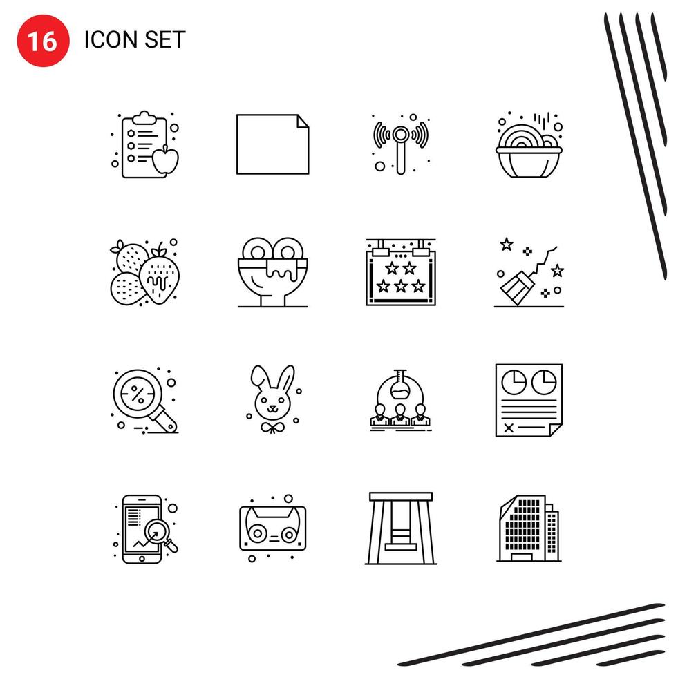 Pack of 16 creative Outlines of breakfast fruit wireless food year Editable Vector Design Elements