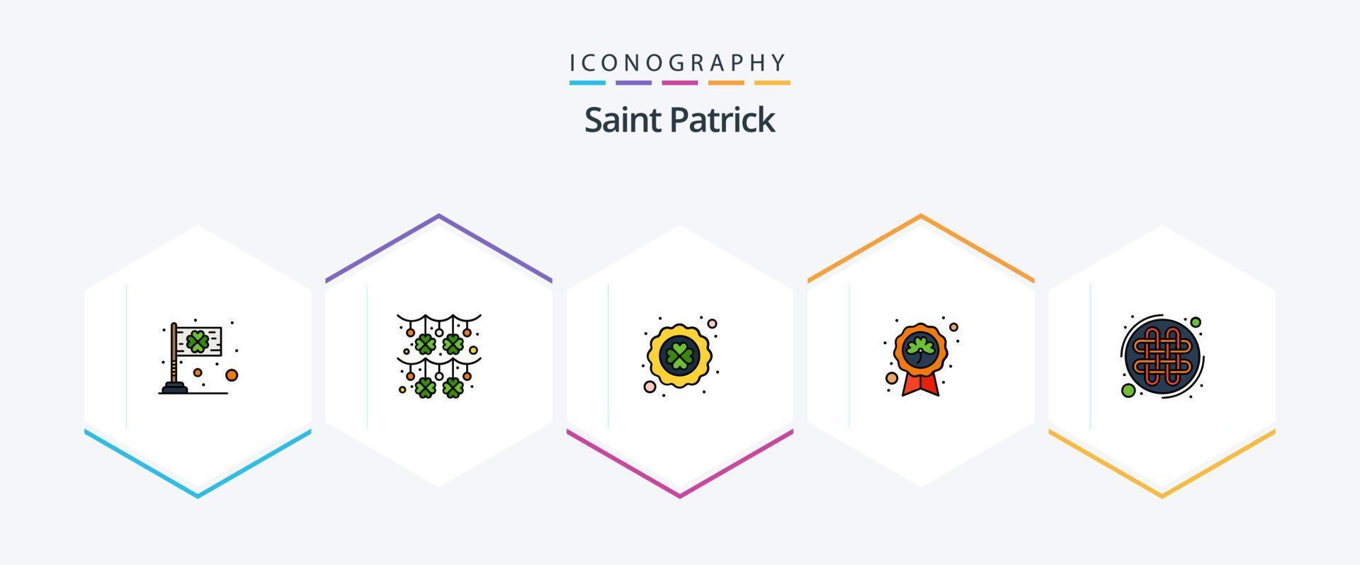 Saint Patrick 25 FilledLine icon pack including badge. patrick. saint patrick. leaf. poker vector