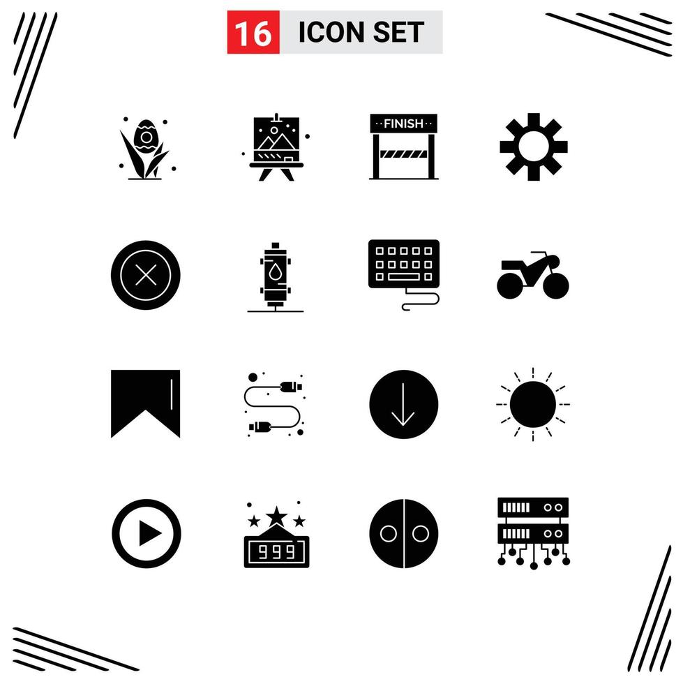 Universal Icon Symbols Group of 16 Modern Solid Glyphs of ux layout finish gear setting Editable Vector Design Elements