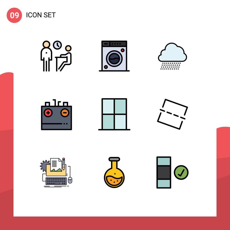 9 Universal Filledline Flat Color Signs Symbols of energy charging washing charge spring Editable Vector Design Elements