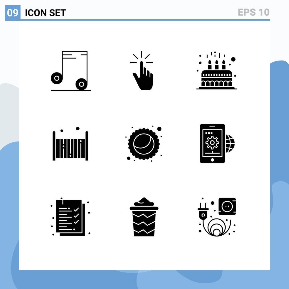 Set of 9 Modern UI Icons Symbols Signs for sleep child tap bed cute Editable Vector Design Elements