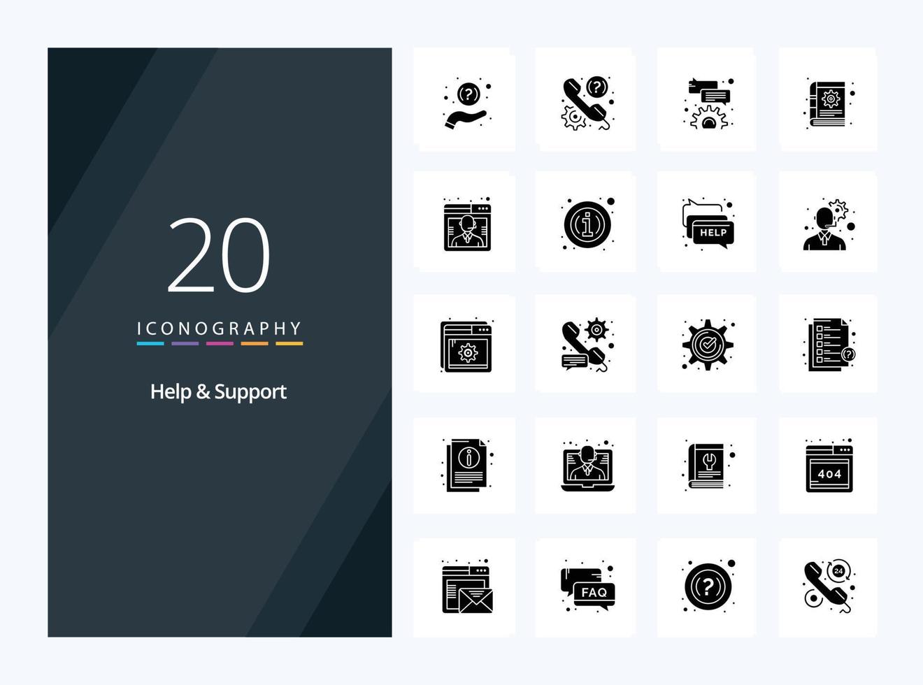 20 Help And Support Solid Glyph icon for presentation vector