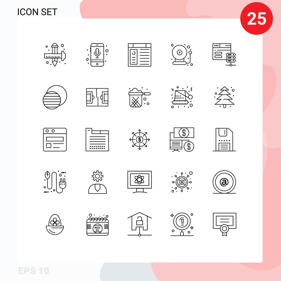 Set of 25 Modern UI Icons Symbols Signs for back to school bell recording school page Editable Vector Design Elements