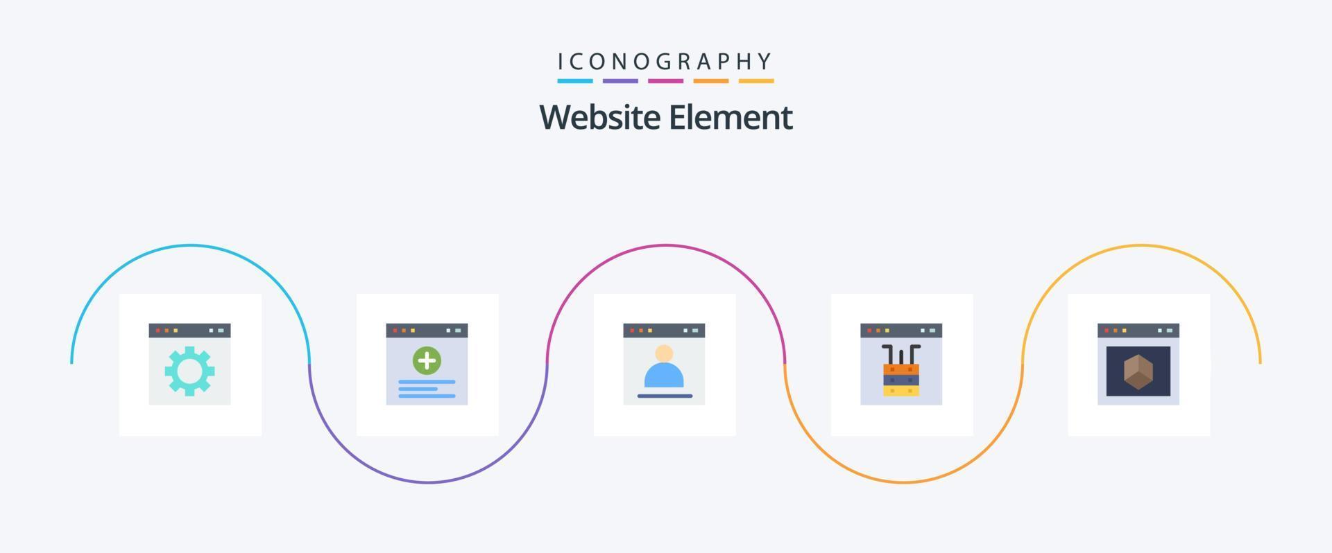 Website Element Flat 5 Icon Pack Including server. interface. browser. cloud. profile vector