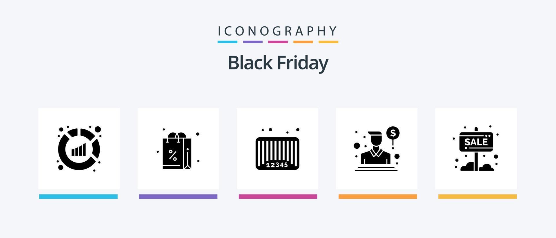 Black Friday Glyph 5 Icon Pack Including banner. sales. sale. person. code. Creative Icons Design vector