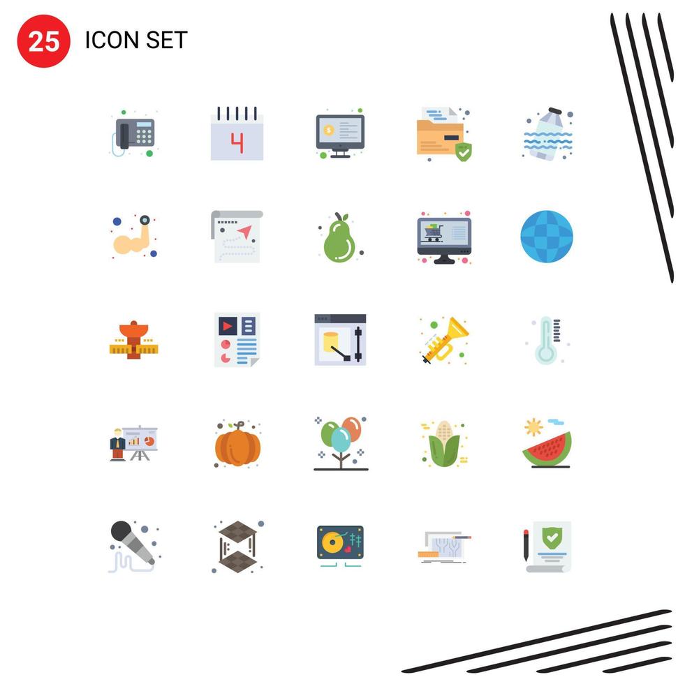 Mobile Interface Flat Color Set of 25 Pictograms of waste security money protection analysis Editable Vector Design Elements