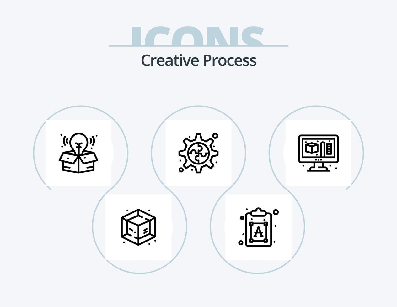 paquete de iconos de línea de proceso creativo 5 diseño de iconos. . bosquejo. ojo. proceso. objetivo vector