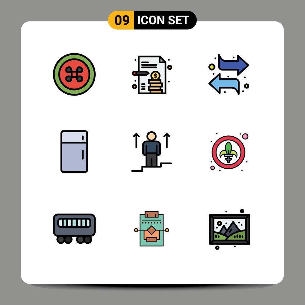 9 User Interface Filledline Flat Color Pack of modern Signs and Symbols of arrow user left household furniture Editable Vector Design Elements