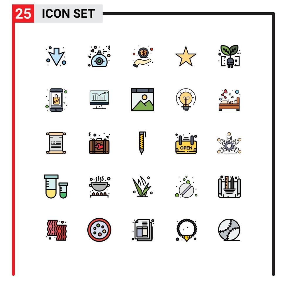 Mobile Interface Filled line Flat Color Set of 25 Pictograms of plug green help ecology star Editable Vector Design Elements