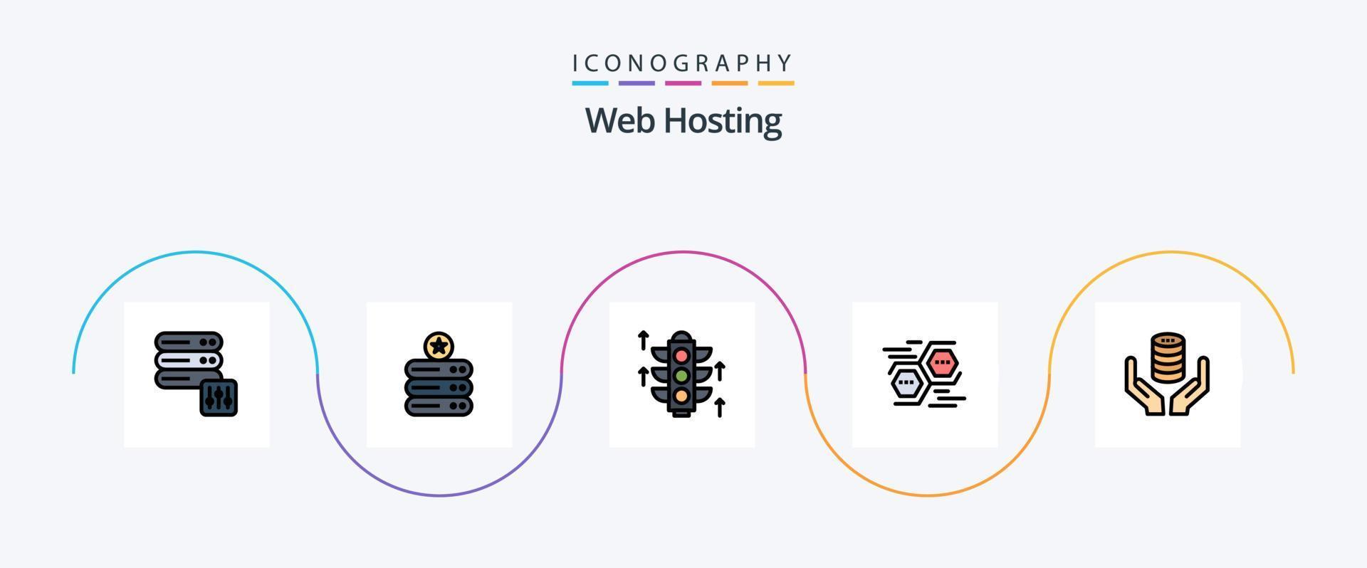 Web Hosting Line Filled Flat 5 Icon Pack Including safe. database. light. digital. data vector