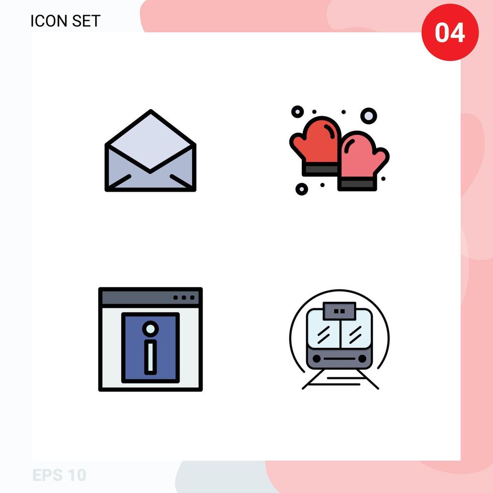 Universal Icon Symbols Group of 4 Modern Filledline Flat Colors of email info open cooking web Editable Vector Design Elements