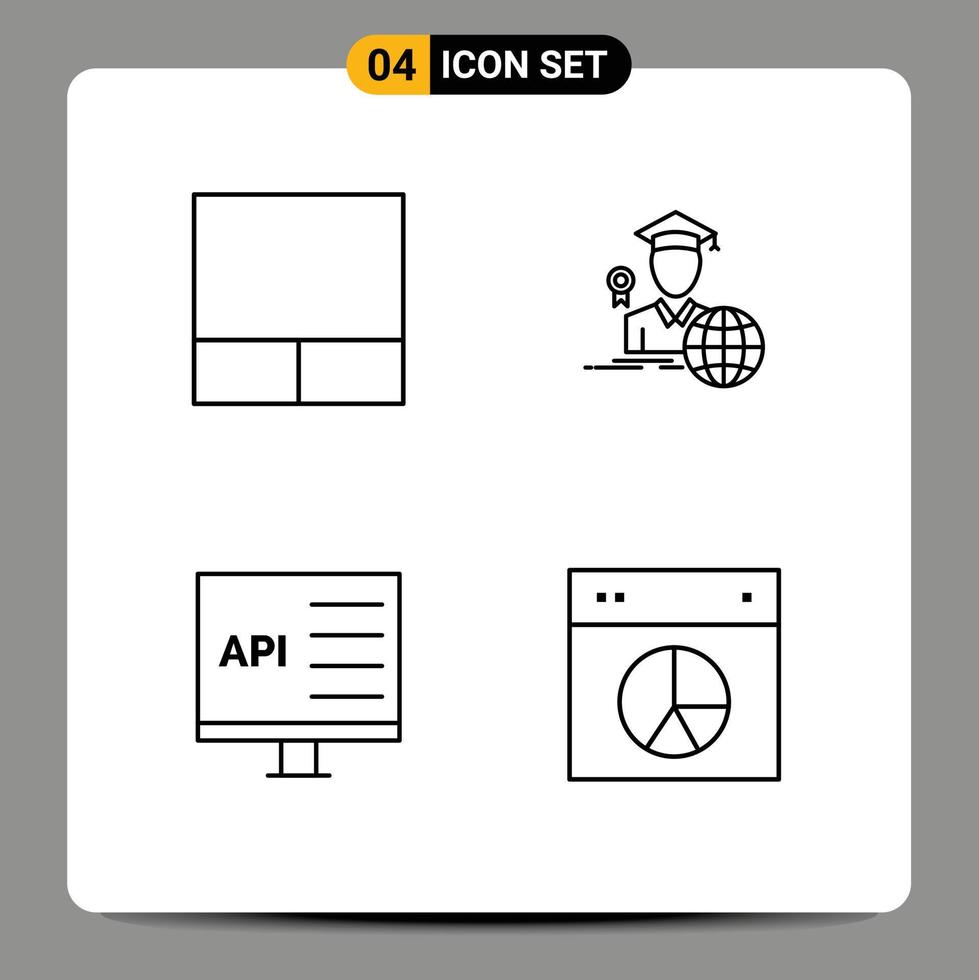 Set of 4 Modern UI Icons Symbols Signs for grid develop avatar app chart Editable Vector Design Elements