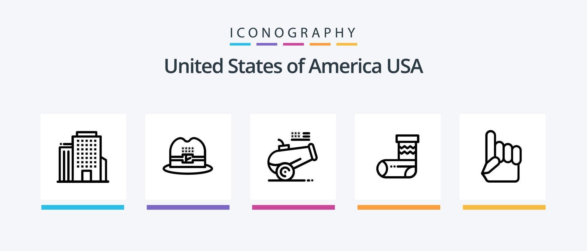 paquete de iconos de la línea 5 de EE. UU. que incluye . bota. instrumento. zapatos americano. diseño de iconos creativos vector