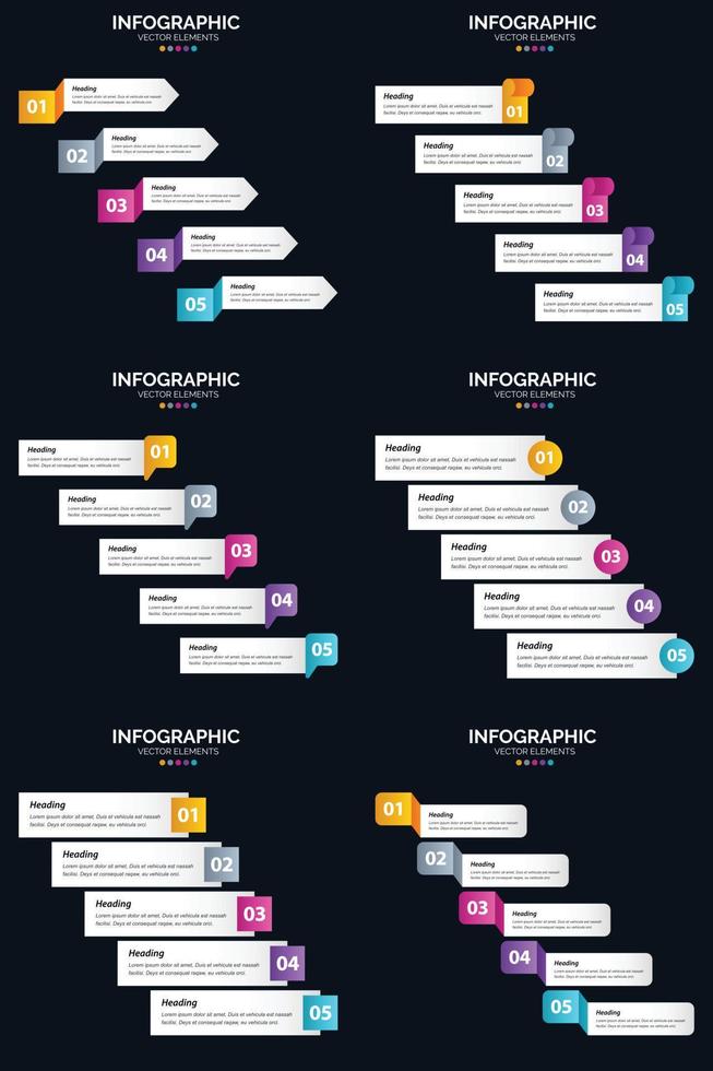 Vector 6 Infographics Pack Presentation slide template 5 Steps cycle diagrams and timelines