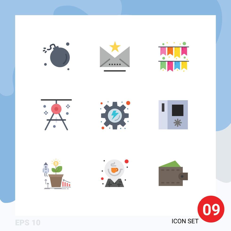 Group of 9 Modern Flat Colors Set for energy drafting star draft architecture Editable Vector Design Elements