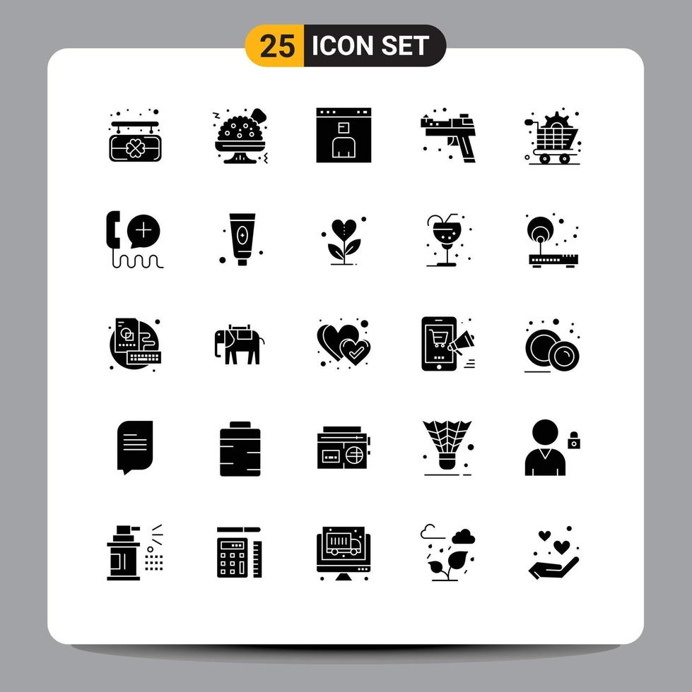 25 Creative Icons Modern Signs and Symbols of gear commerce page art pistol Editable Vector Design Elements