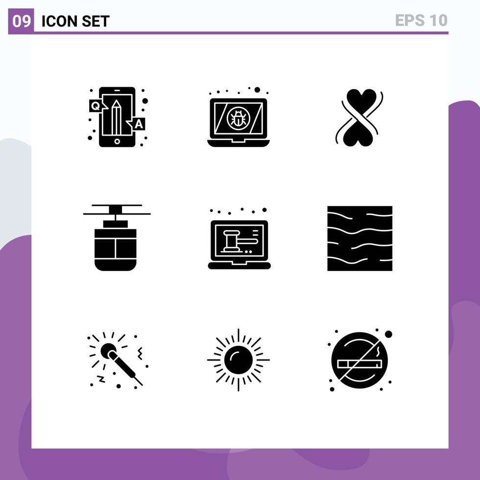 Solid Glyph Pack of 9 Universal Symbols of auction transportation virus tram air Editable Vector Design Elements