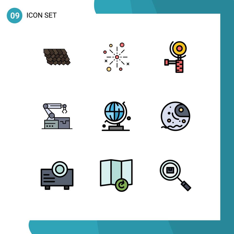 Modern Set of 9 Filledline Flat Colors Pictograph of technology robotic diwali atoumated grinder Editable Vector Design Elements