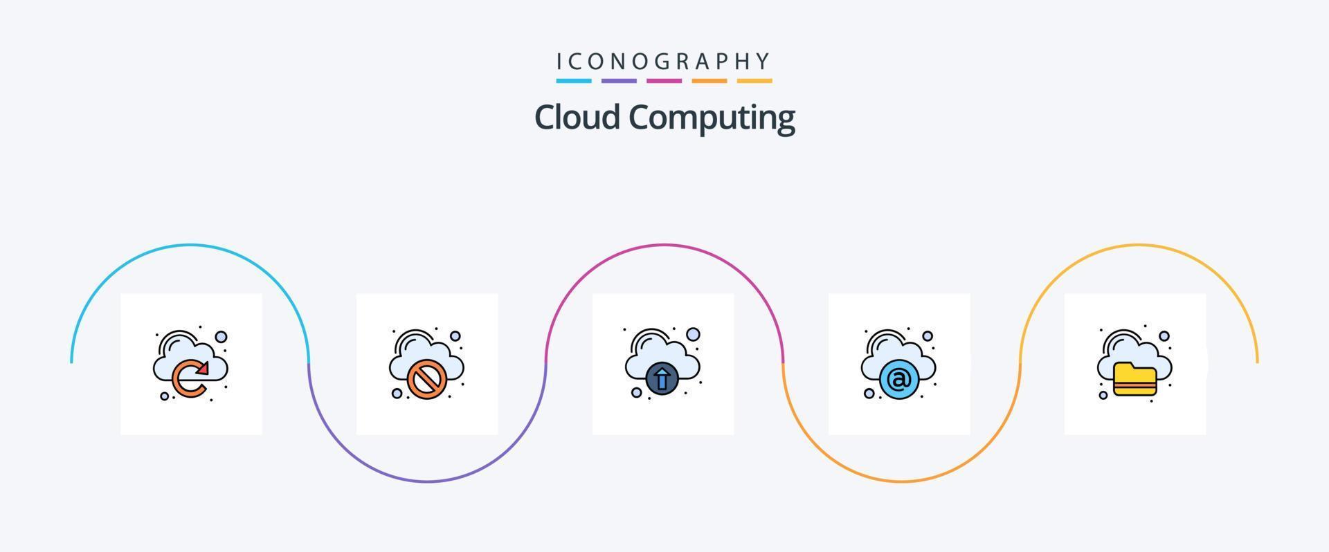 Cloud Computing Line Filled Flat 5 Icon Pack Including folder. server. technology. network. cloud vector