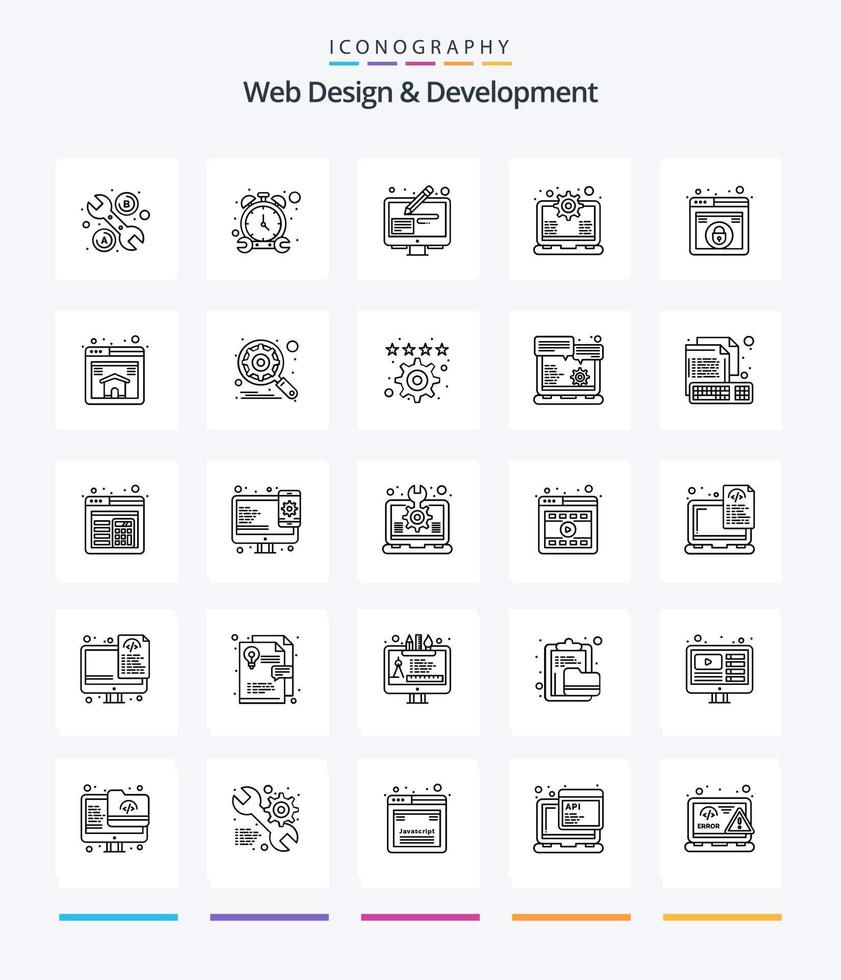 Creative Web Design And Development 25 OutLine icon pack  Such As web. design. edit. support. laptop vector