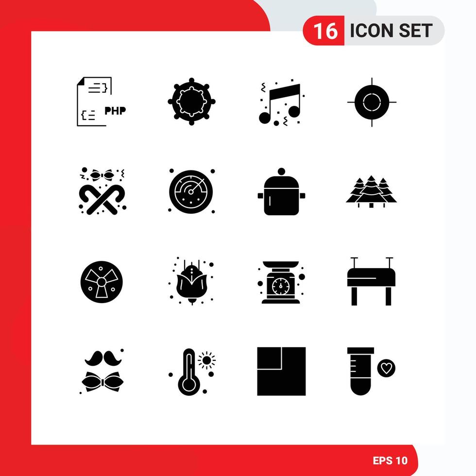 16 Universal Solid Glyphs Set for Web and Mobile Applications candy ribbon fun interface target Editable Vector Design Elements