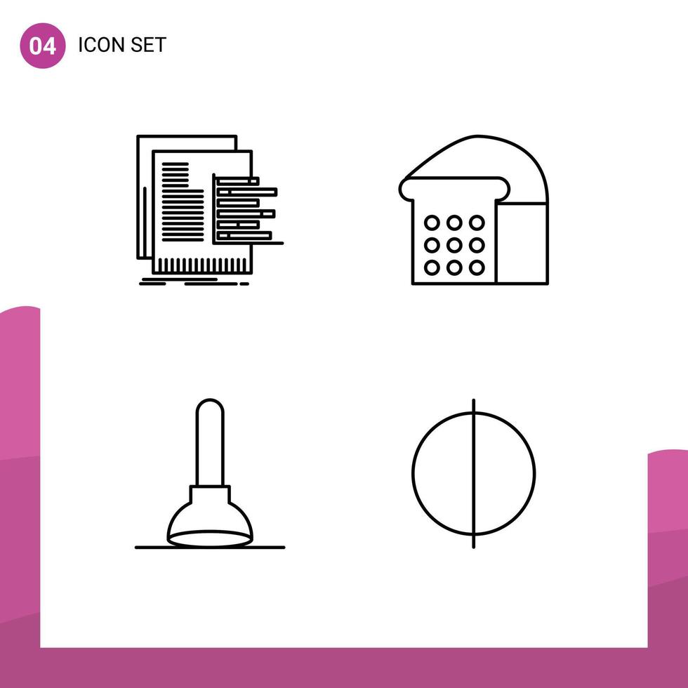 Group of 4 Filledline Flat Colors Signs and Symbols for chart toilet reports food antialiasing Editable Vector Design Elements