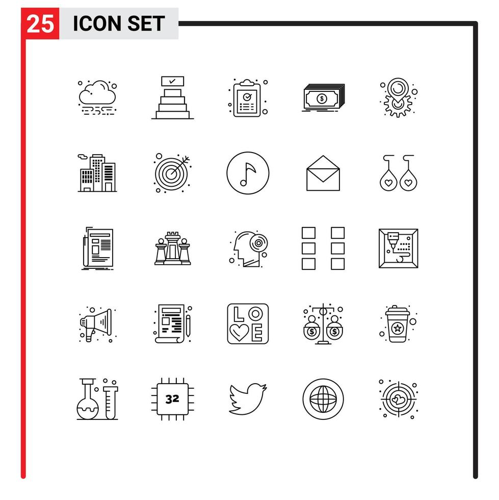 paquete de iconos vectoriales de stock de 25 signos y símbolos de línea para ubicación dinero ok fondos dólar elementos de diseño vectorial editables vector