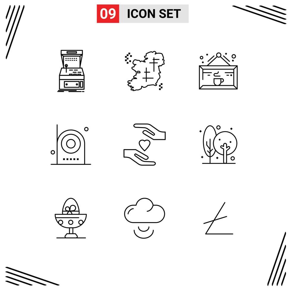 Pack of 9 Modern Outlines Signs and Symbols for Web Print Media such as electric camera point shop coffee Editable Vector Design Elements