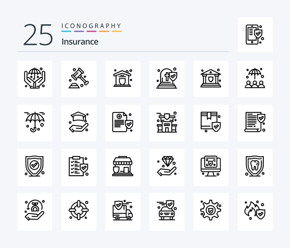 Insurance 25 Line icon pack including security. bank. protection. insurance. death vector