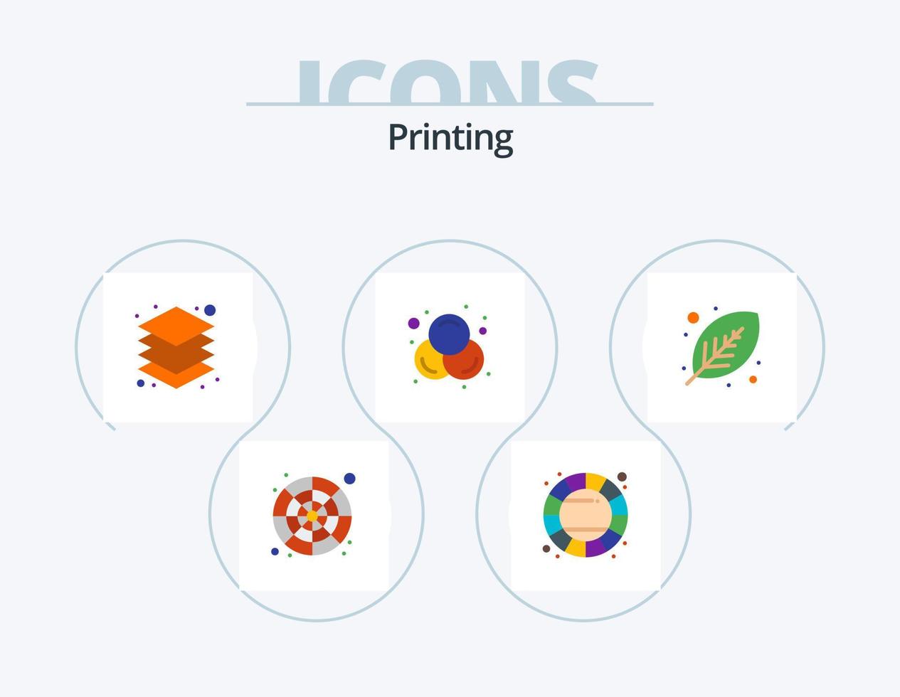 diseño de icono de paquete de 5 iconos planos de impresión. verde. rgb. rueda de color. diseño. diseño vector