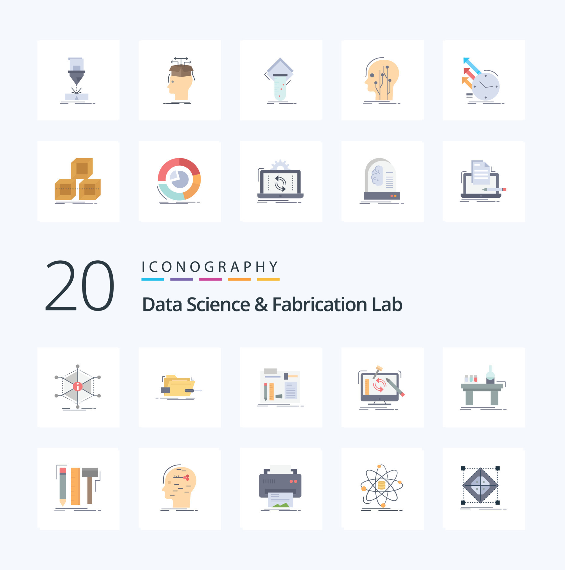 20 Data Science And Fabrication Lab Flat Color icon Pack like tools ...