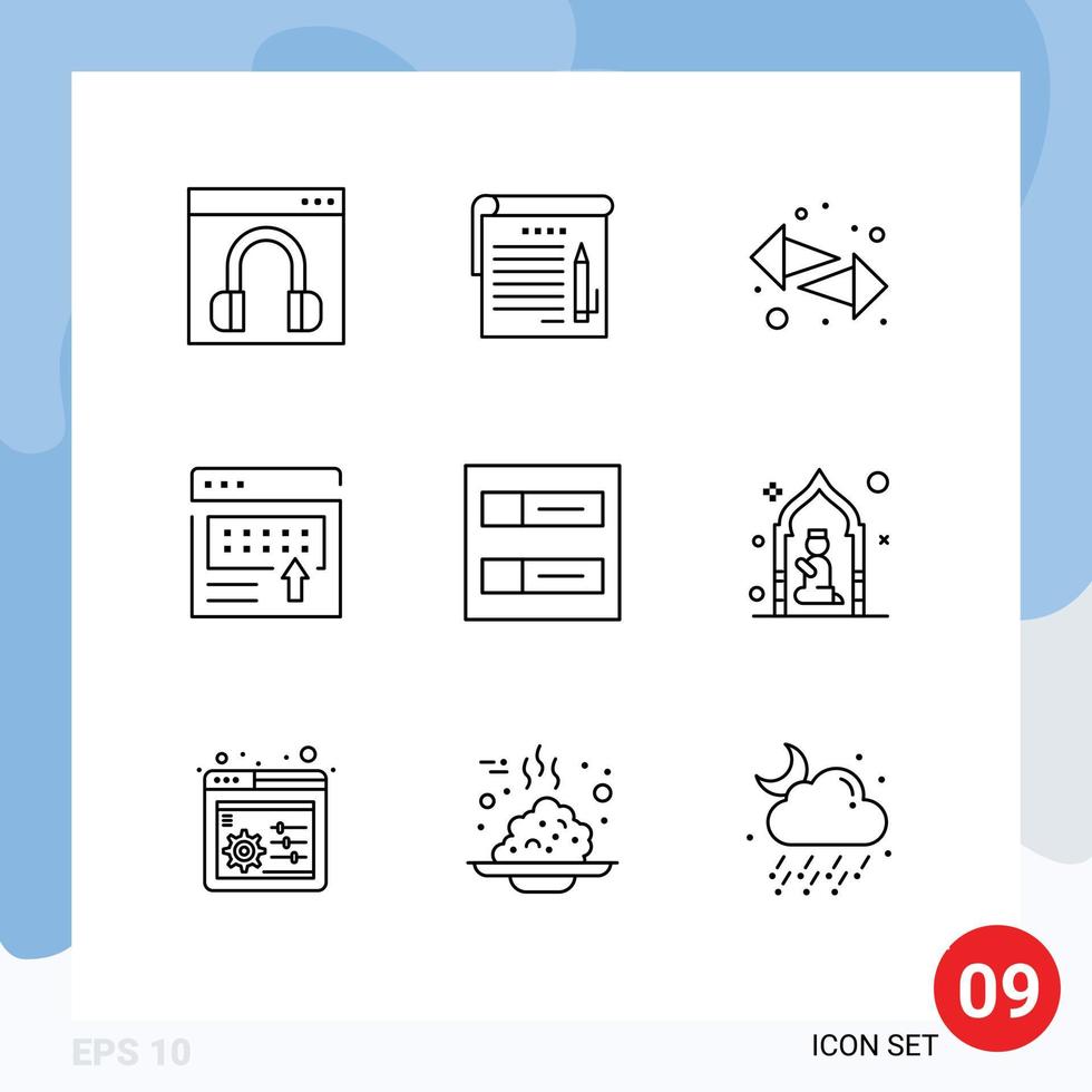 Modern Set of 9 Outlines Pictograph of page banner education announcement right Editable Vector Design Elements