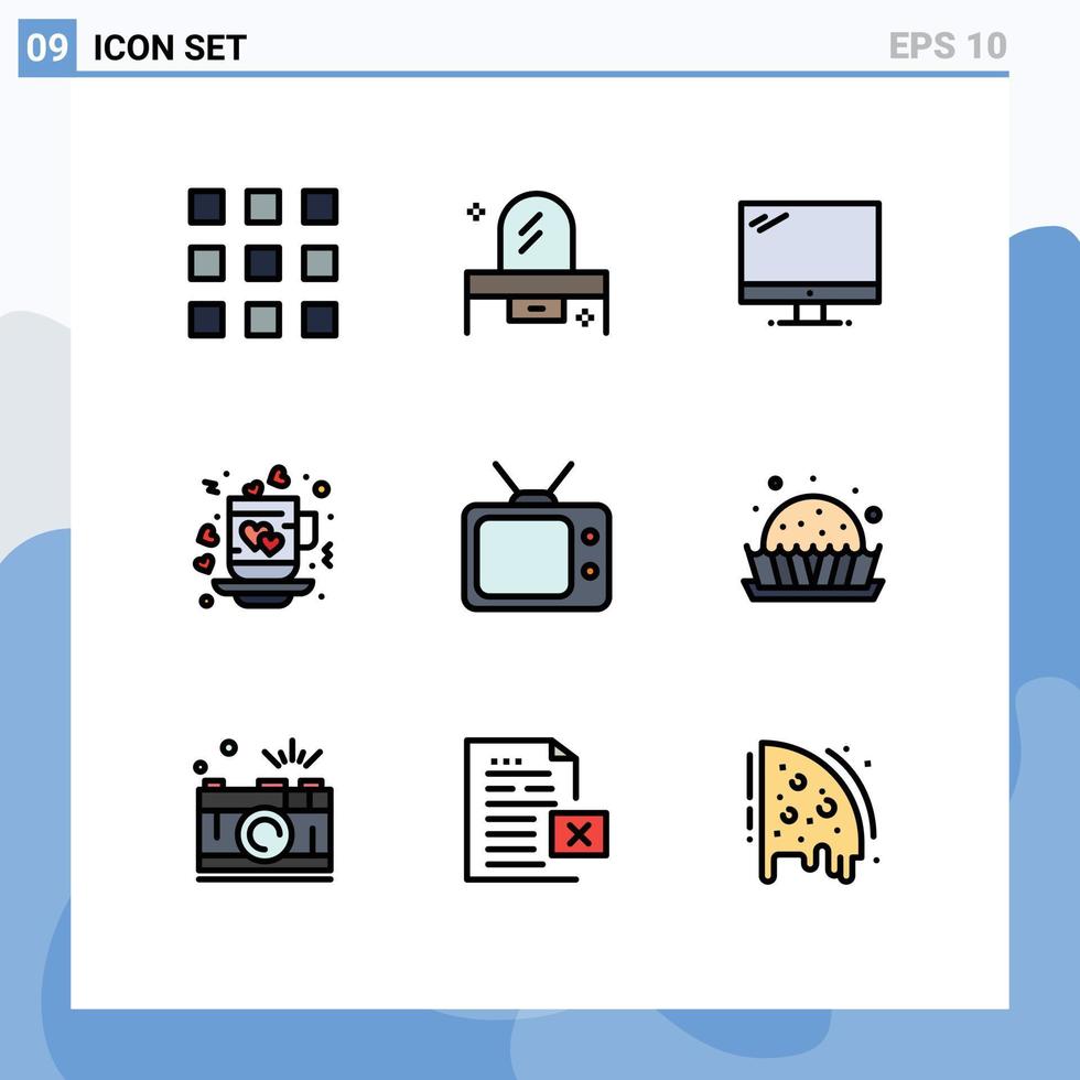 9 Creative Icons Modern Signs and Symbols of television tea monitor love coffee Editable Vector Design Elements