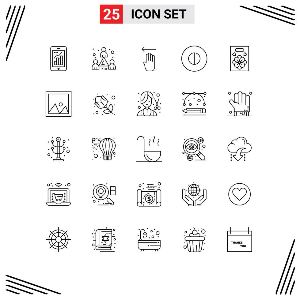 User Interface Pack of 25 Basic Lines of love symbols team beliefs left Editable Vector Design Elements