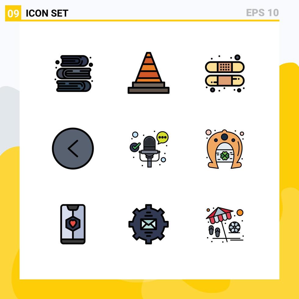 User Interface Pack of 9 Basic Filledline Flat Colors of record microphone aid left arrow Editable Vector Design Elements