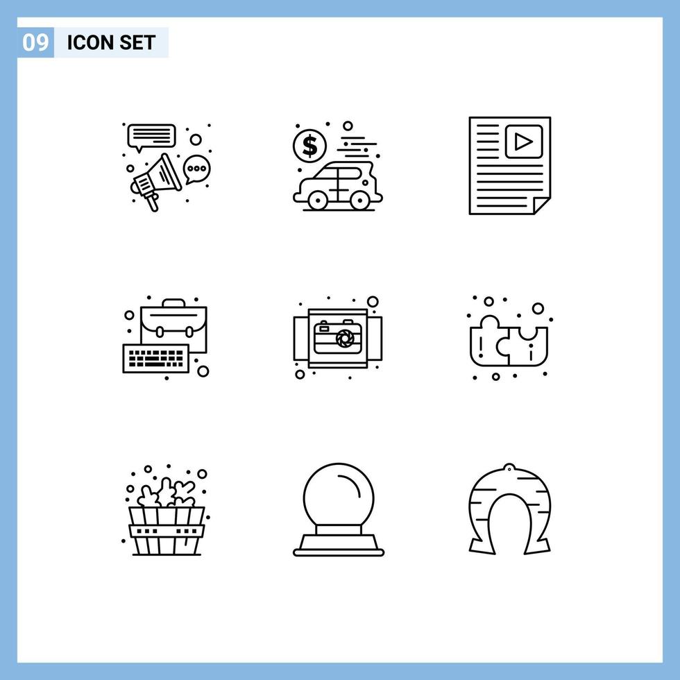 Group of 9 Modern Outlines Set for keyboard bag money business report Editable Vector Design Elements