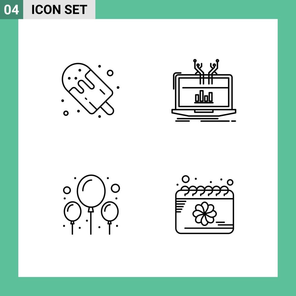 Modern Set of 4 Filledline Flat Colors Pictograph of candy platform popsicle analytical celebration Editable Vector Design Elements