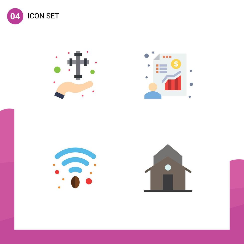 paquete de interfaz de usuario de 4 iconos planos básicos de cuidado café empresario cristiano wifi elementos de diseño vectorial editables vector