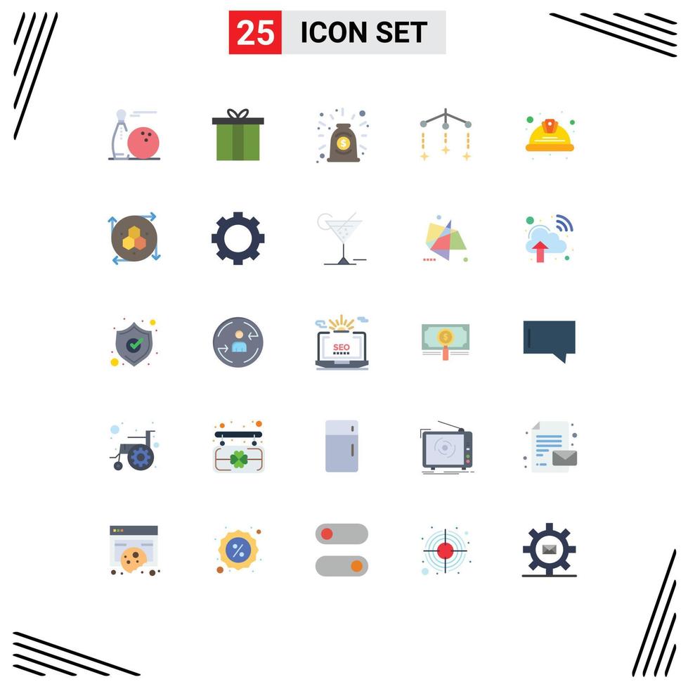 25 User Interface Flat Color Pack of modern Signs and Symbols of helmet sleep gift mobile deal Editable Vector Design Elements