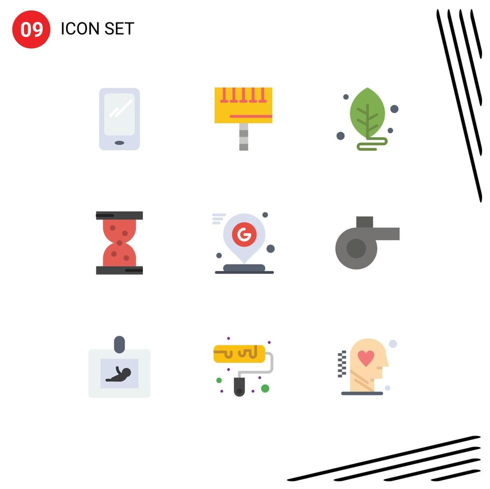 9 Thematic Vector Flat Colors and Editable Symbols of map watch signboard hour science Editable Vector Design Elements