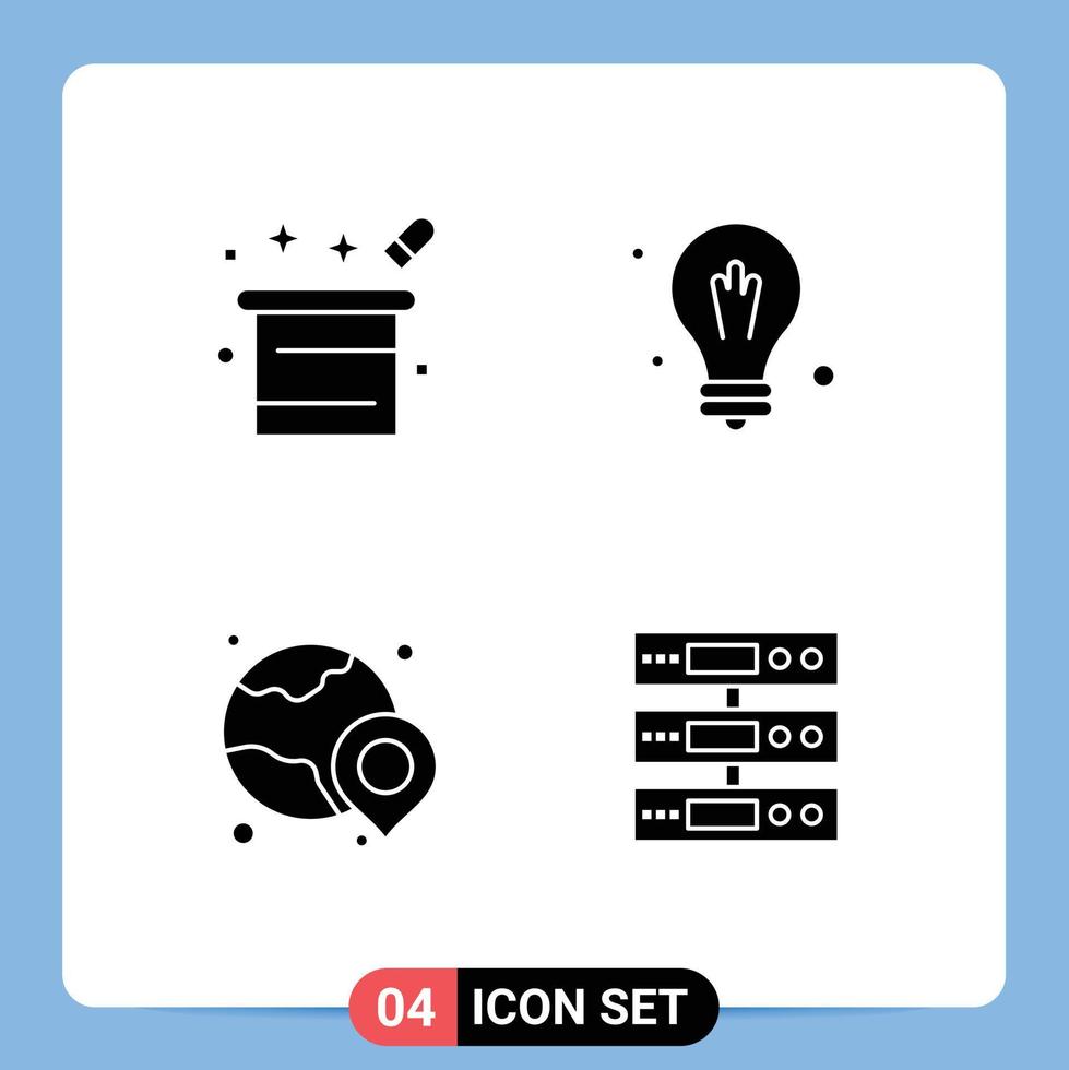 Universal Icon Symbols Group of 4 Modern Solid Glyphs of magic globe magician idea shopping Editable Vector Design Elements