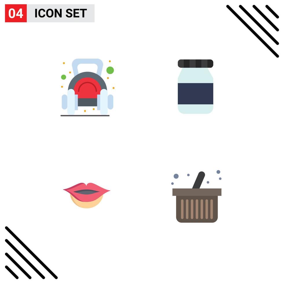 Modern Set of 4 Flat Icons and symbols such as exercise cart dumbbell flask shopping Editable Vector Design Elements