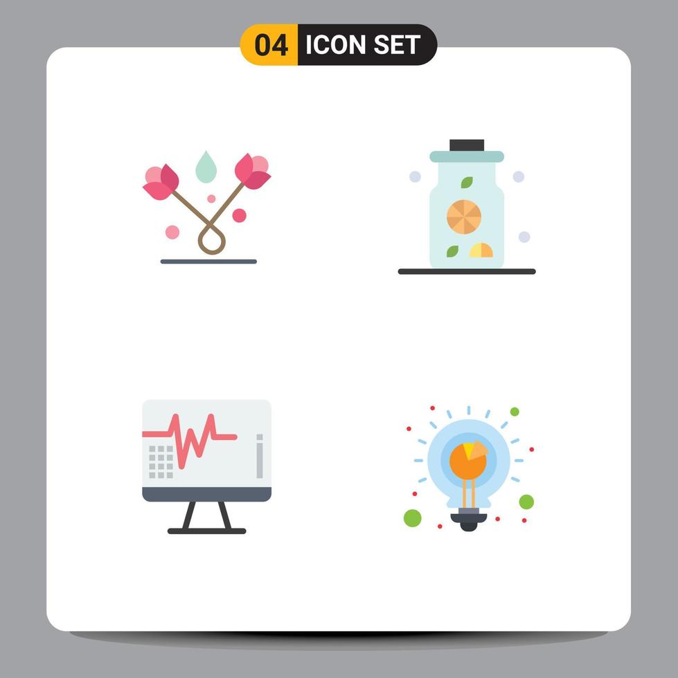 Set of 4 Commercial Flat Icons pack for decoration hospital tulip drink planning Editable Vector Design Elements