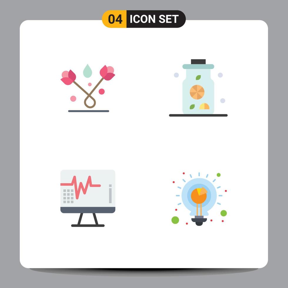 conjunto de 4 paquetes de iconos planos comerciales para decoración hospital tulip bebida planificación elementos de diseño vectorial editables vector