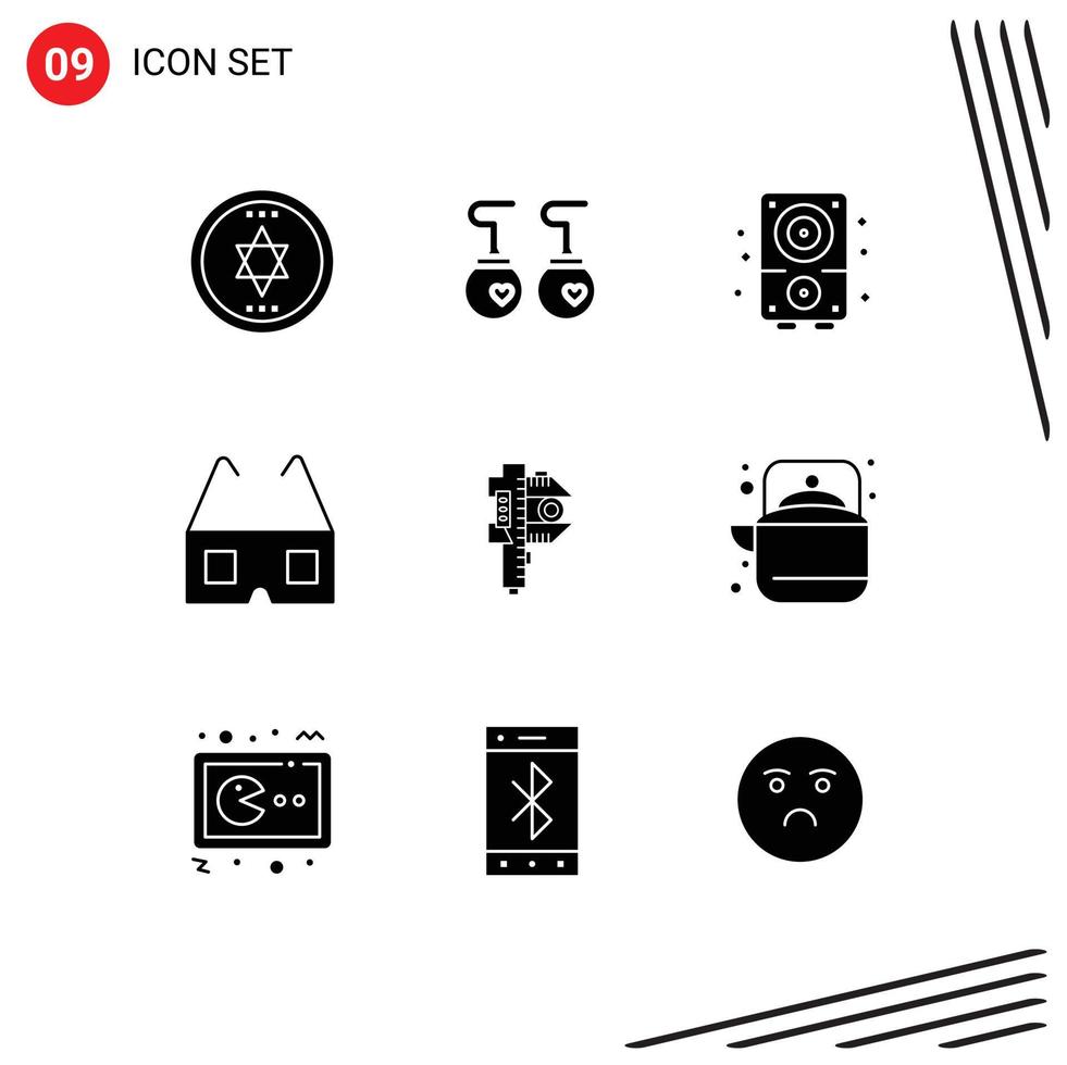 9 Universal Solid Glyphs Set for Web and Mobile Applications small accuracy multimedia measuring glasses Editable Vector Design Elements